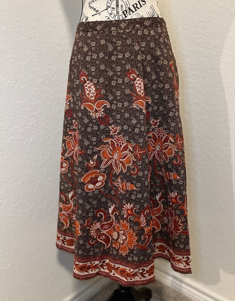 Edward A-line Skirt Size Extra Large XL Floral Paisley Holiday Thanksgiving